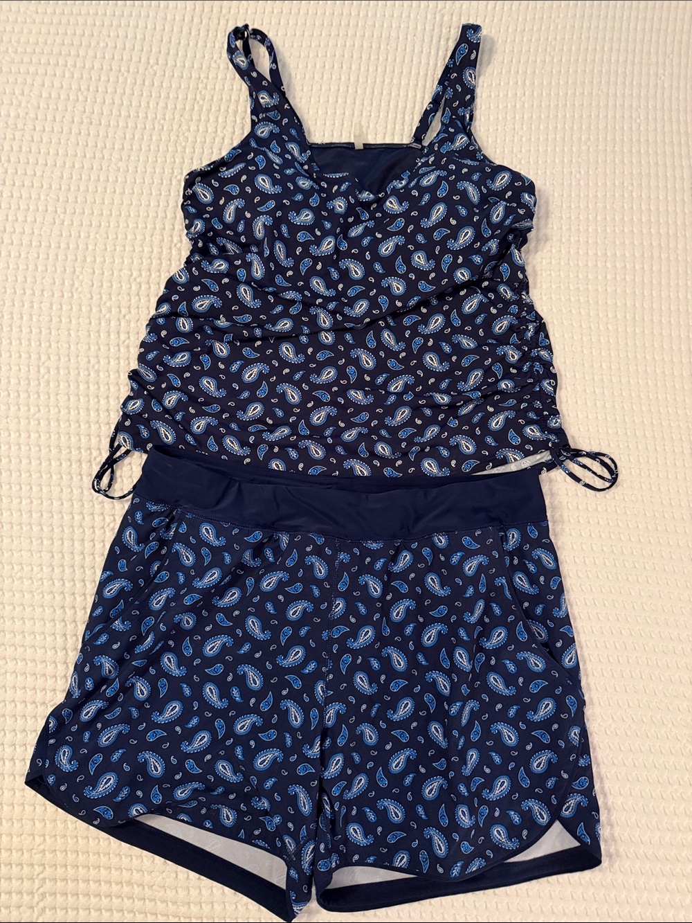 Navy Blue Paisley Tankini with Shorts